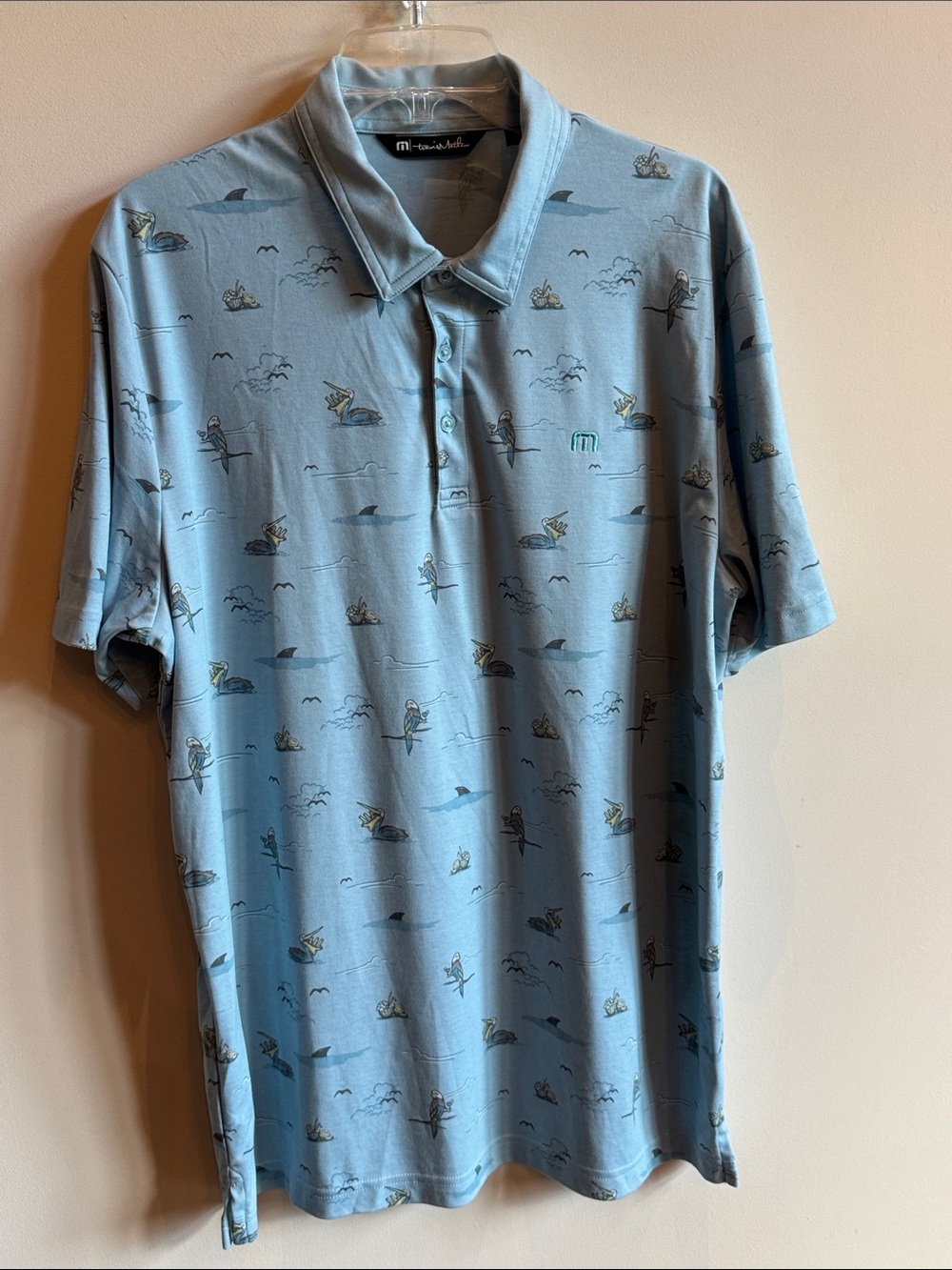 Travis Mathew Light Blue Surf Print Polo